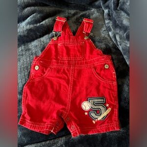 12 month red baseball short overalls